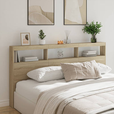 Headboard Cabinet with LED Sonoma Oak 200x17x102 cm Payday Deals