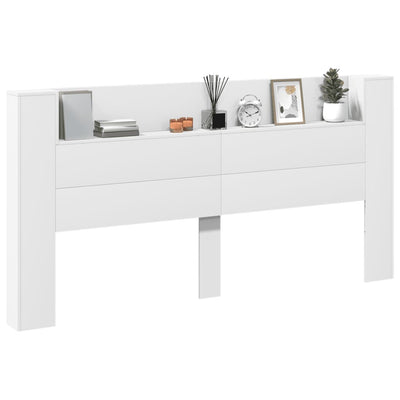 Headboard Cabinet with LED White 200x16.5x103.5 cm Payday Deals