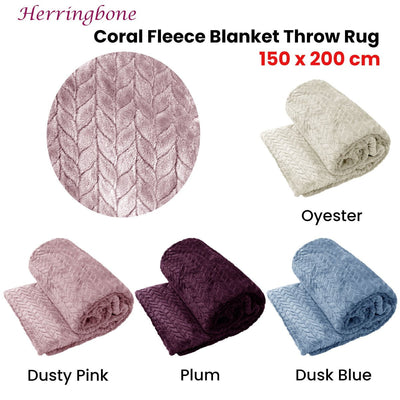 Herringbone Coral Fleece Blanket Throw Rug 150x200 cm Blue Payday Deals