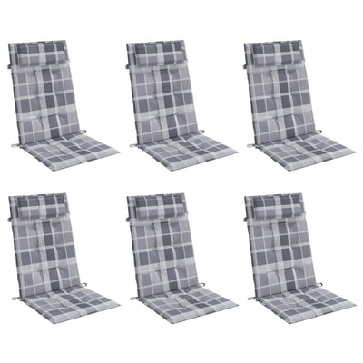Highback Chair Cushions 6 pcs Grey Check Oxford Fabric Payday Deals