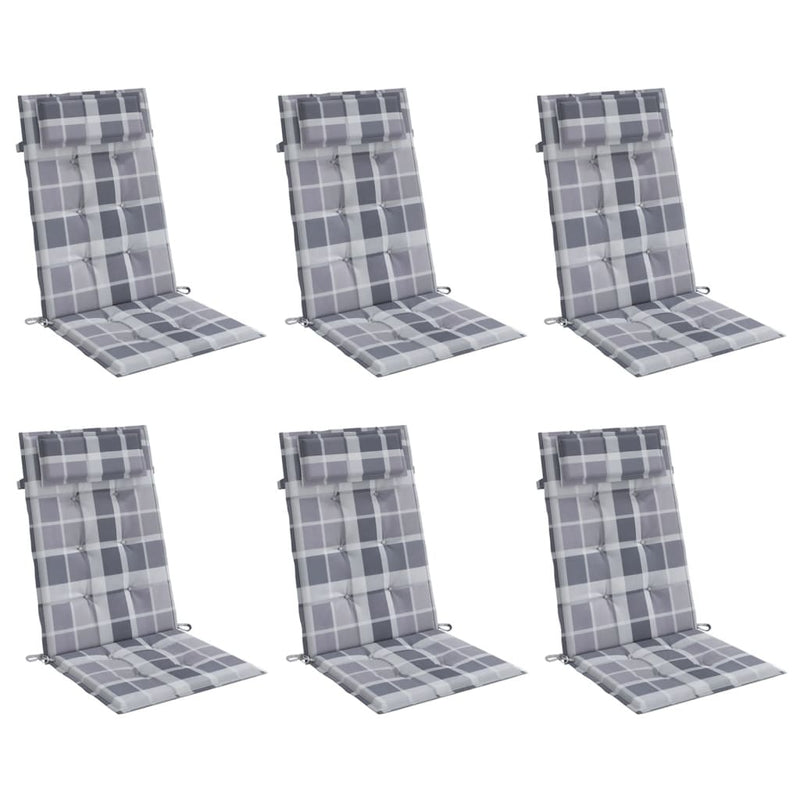Highback Chair Cushions 6 pcs Grey Check Oxford Fabric Payday Deals