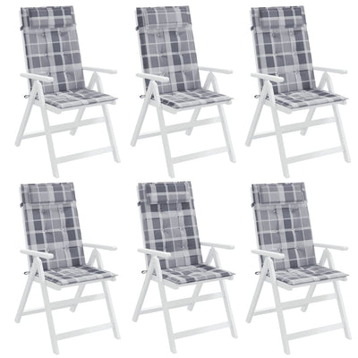 Highback Chair Cushions 6 pcs Grey Check Oxford Fabric Payday Deals