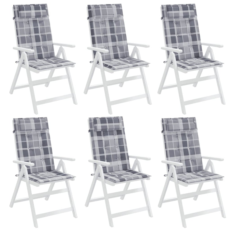 Highback Chair Cushions 6 pcs Grey Check Oxford Fabric Payday Deals