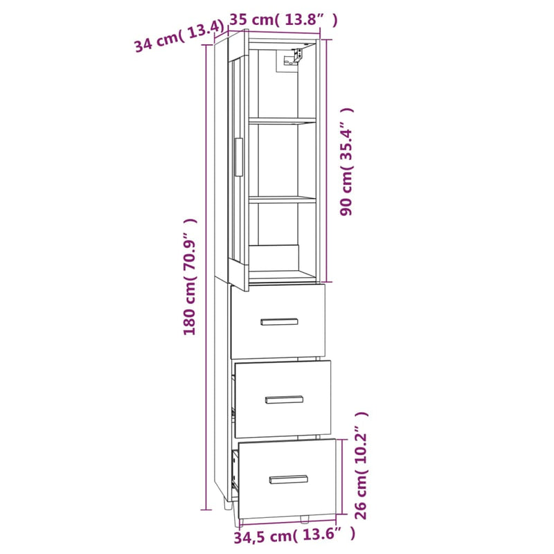 Highboard Black 35x34x180 cm Engineered Wood Payday Deals