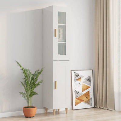 Highboard High Gloss White 34.5x34x180 cm Engineered Wood Payday Deals