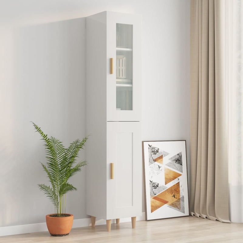 Highboard High Gloss White 34.5x34x180 cm Engineered Wood Payday Deals