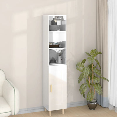 Highboard High Gloss White 34.5x34x180 cm Engineered Wood