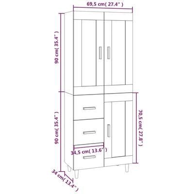 Highboard White 69.5x34x180 cm Engineered Wood Payday Deals