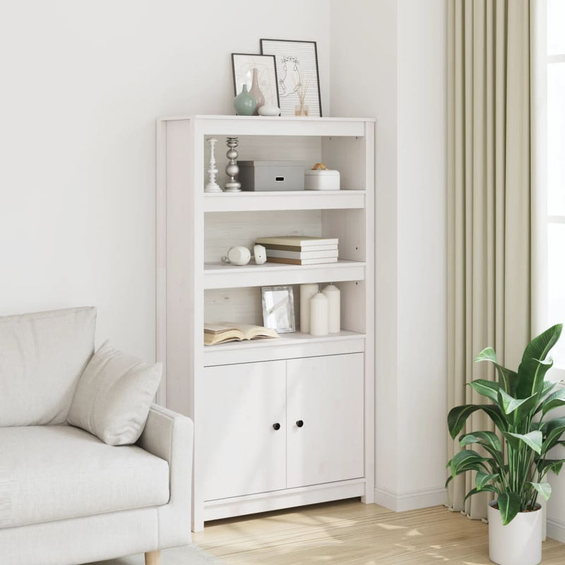 Highboard White 80x35x154 cm Solid Wood Pine Payday Deals