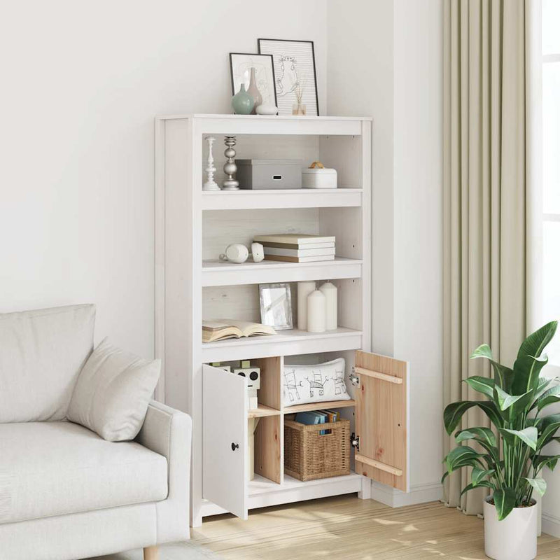 Highboard White 80x35x154 cm Solid Wood Pine Payday Deals
