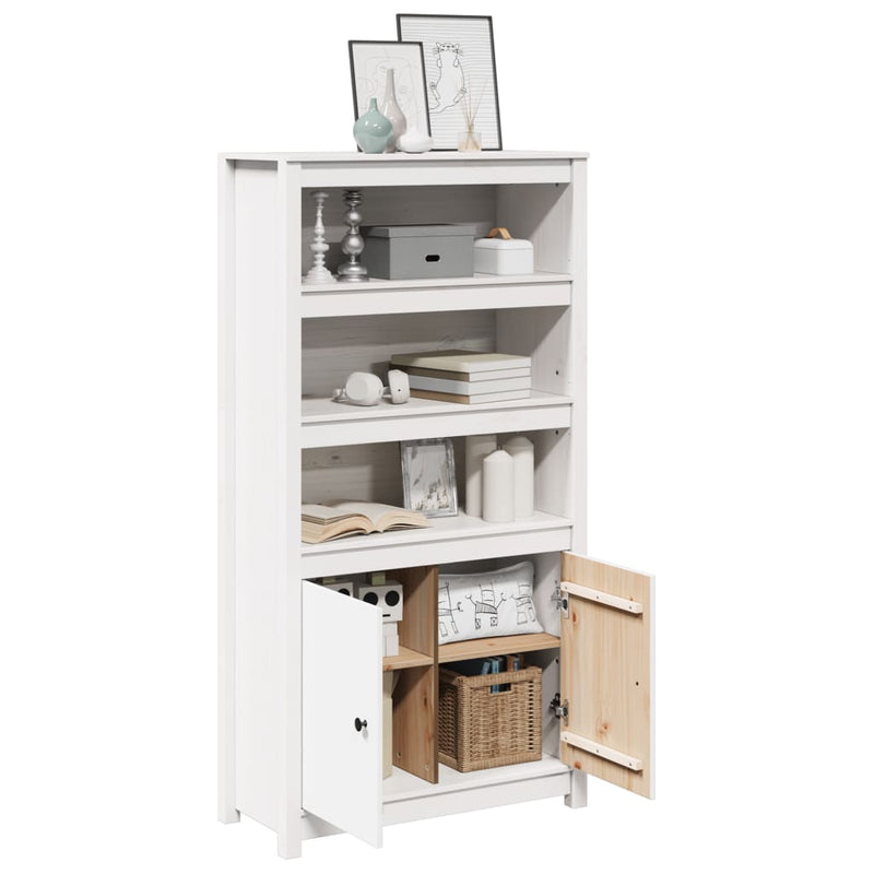 Highboard White 80x35x154 cm Solid Wood Pine Payday Deals