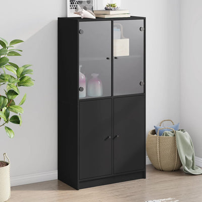 Highboard with Doors Black 68x37x142 cm Engineered Wood Payday Deals