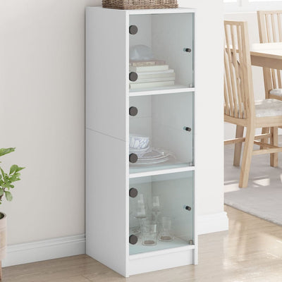 Highboard with Glass Doors White 35x37x109 cm