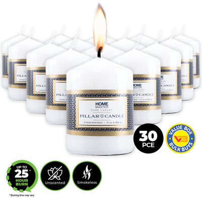 Home Master 30PCE Pillar Candles White Home Décor Party Wedding 10cm Payday Deals