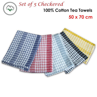 Hotel Living Checkered Set of 5 Cotton Tea Towels Payday Deals