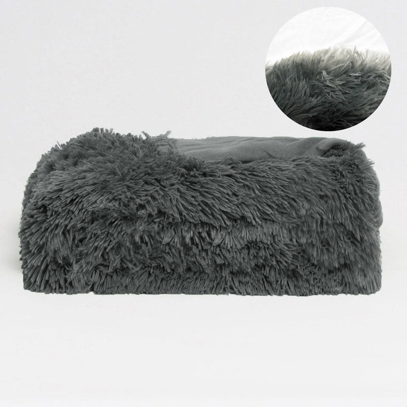 Hotel Living Long Hair Faux Fur Throw Rug Grey Payday Deals