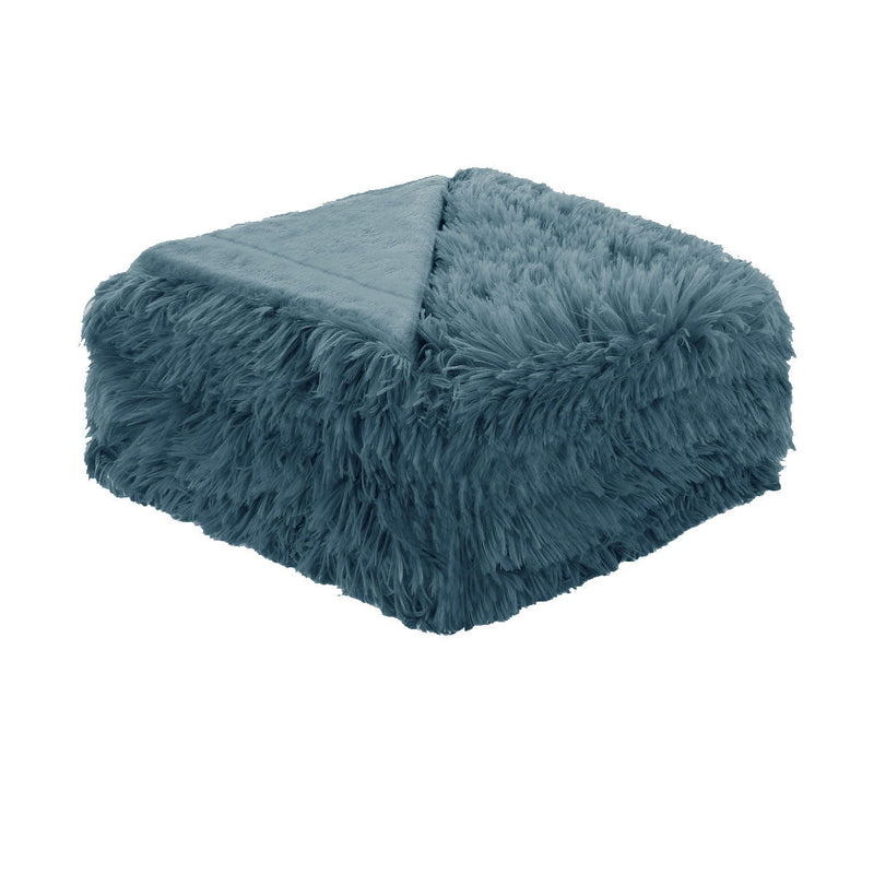 Hotel Living Soft Shaggy Long Hair Blanket Queen Dusk Blue Payday Deals