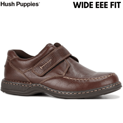 HUSH PUPPIES Men's Roger Slip On w Strap Extra Wide Leather Shoes - Brown Payday Deals