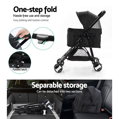 i.Pet Pet Stroller Dog Carrier Foldable Pram 3 IN 1 Middle Size Black Payday Deals