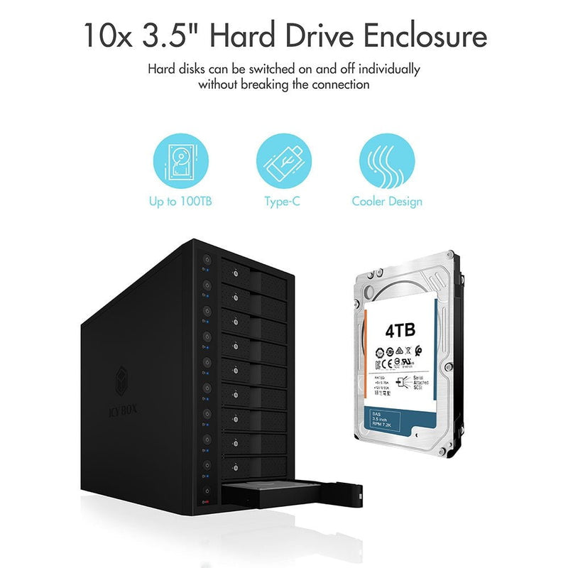 ICY BOX IB-3810-C31 SINGLE enclosure for 10x HDD with USB 3.1 (Gen 2) Type-C or Type-A interface Payday Deals