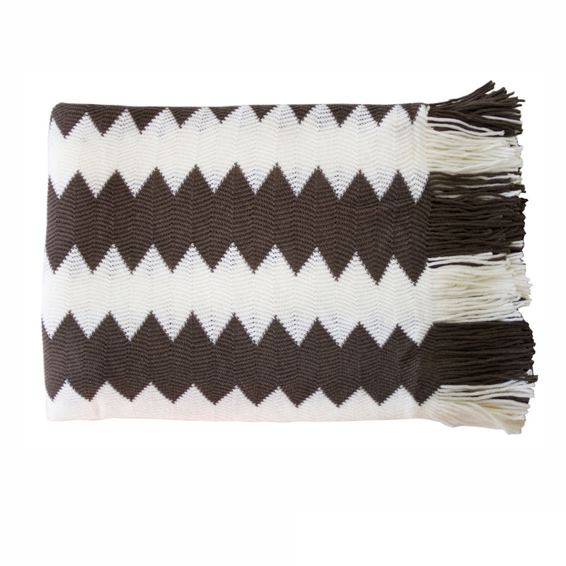 IDC Homewares Chevron Knitted Throw Chocolate White Payday Deals