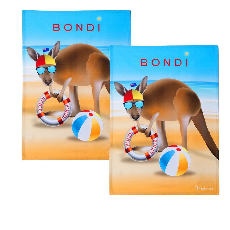 IDC Homewares Set of 2 Christopher Vine Design Tea Towels Bondi Beach Payday Deals