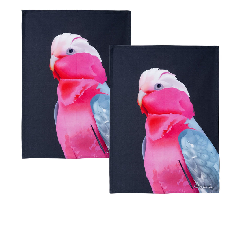 IDC Homewares Set of 2 Christopher Vine Design Tea Towels Pink Galah Payday Deals