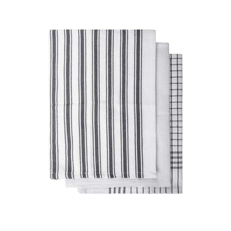 IDC Homewares Set of 3 Gardenia Cotton Tea Towels Charcoal Payday Deals