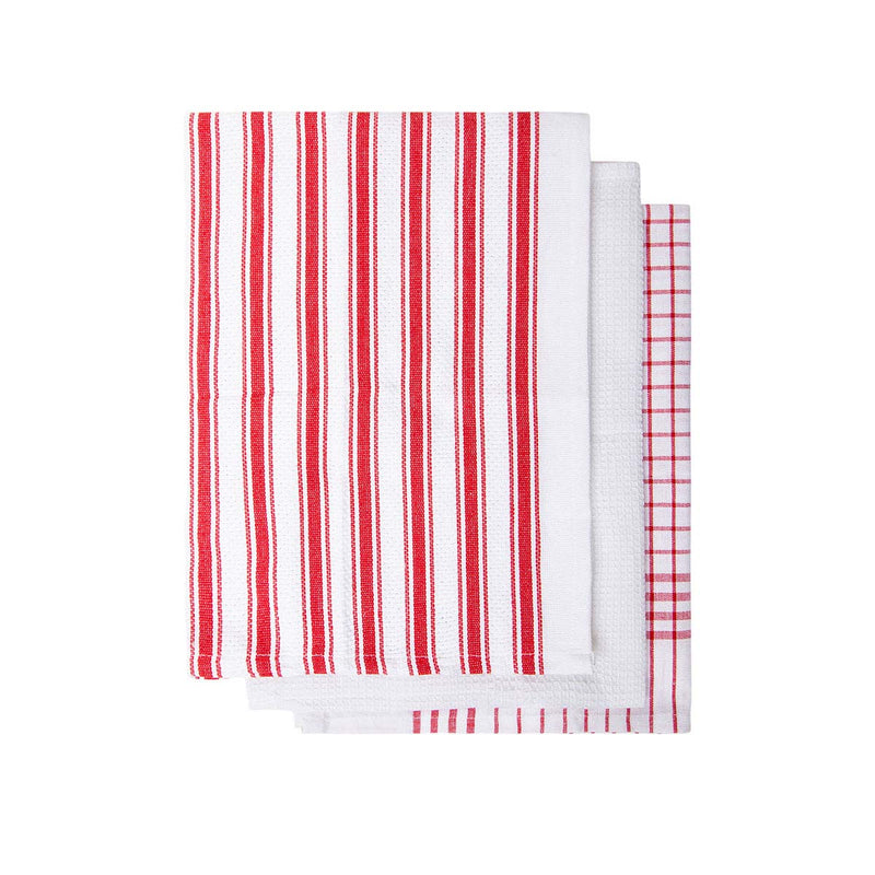 IDC Homewares Set of 3 Gardenia Cotton Tea Towels Red Payday Deals