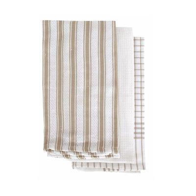 IDC Homewares Set of 3 Gardenia Cotton Tea Towels Taupe