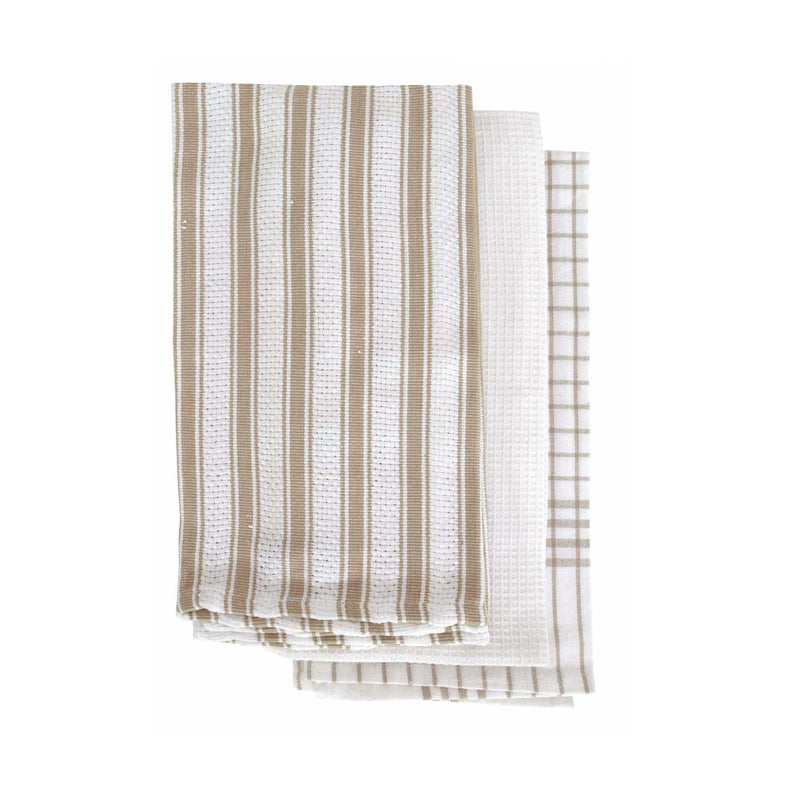 IDC Homewares Set of 3 Gardenia Cotton Tea Towels Taupe Payday Deals