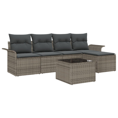 5 Piece Garden Sofa Set with Cushions Black Poly Rattan