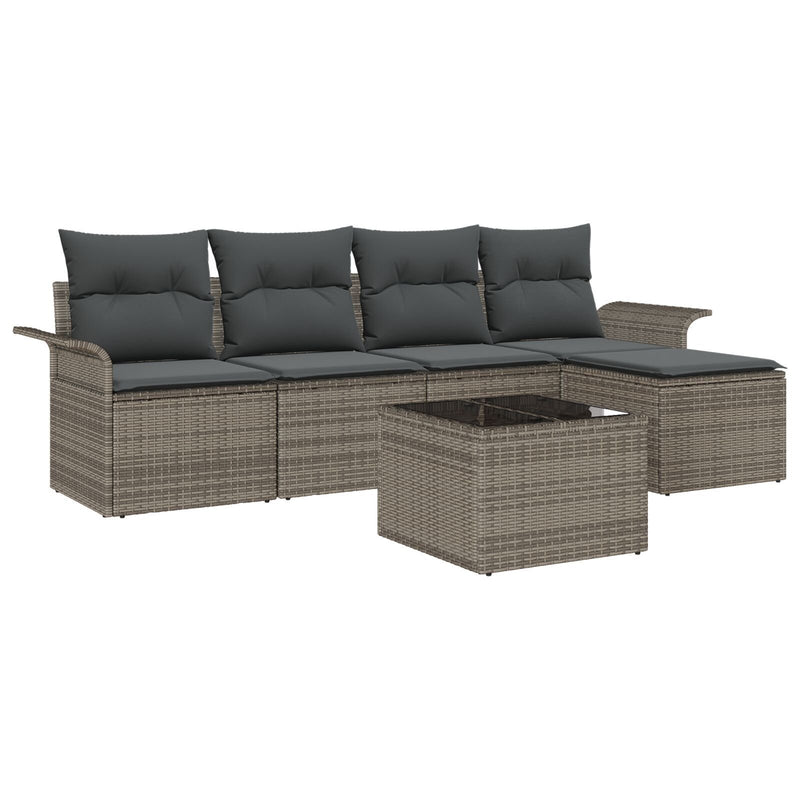 5 Piece Garden Sofa Set with Cushions Black Poly Rattan