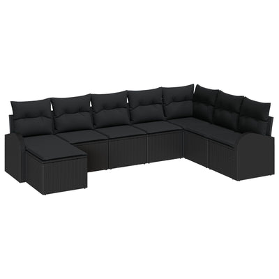8 Piece Garden Sofa Set with Cushions Black Poly Rattan