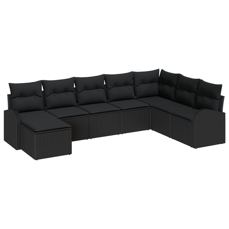 8 Piece Garden Sofa Set with Cushions Black Poly Rattan