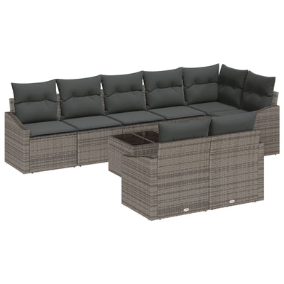 8 Piece Garden Sofa Set with Cushions Black Poly Rattan