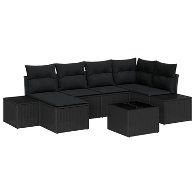 7 Piece Garden Sofa Set with Cushions Beige Poly Rattan