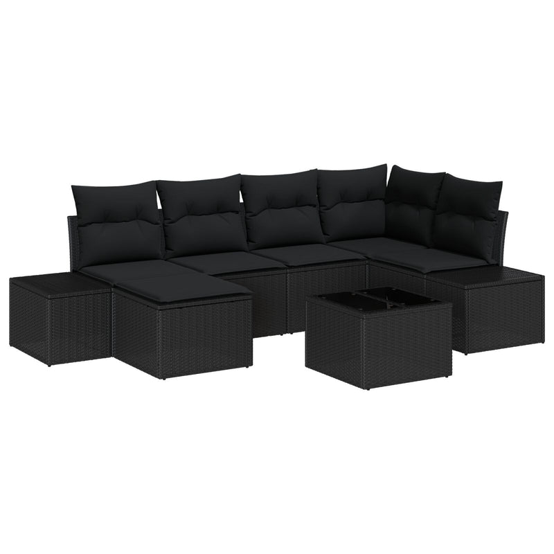 7 Piece Garden Sofa Set with Cushions Beige Poly Rattan