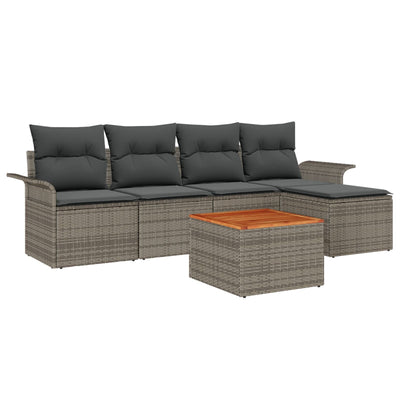 6 Piece Garden Sofa Set with Cushions Grey Rattan Acacia
