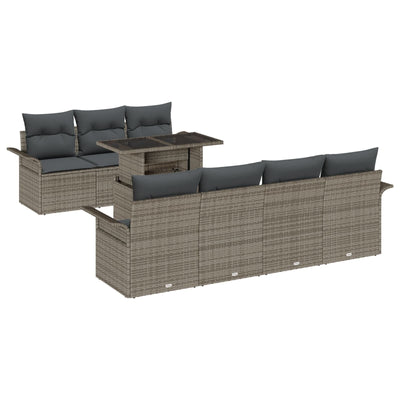 8 Piece Garden Sofa Set with Cushions Grey Poly Rattan