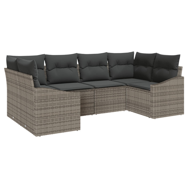 6 Piece Garden Sofa Set with Cushions Grey Poly Rattan