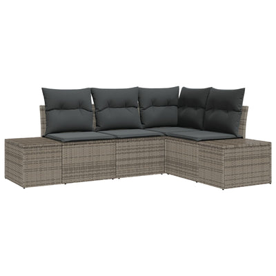 4 Piece Garden Sofa Set with Cushions Grey Poly Rattan