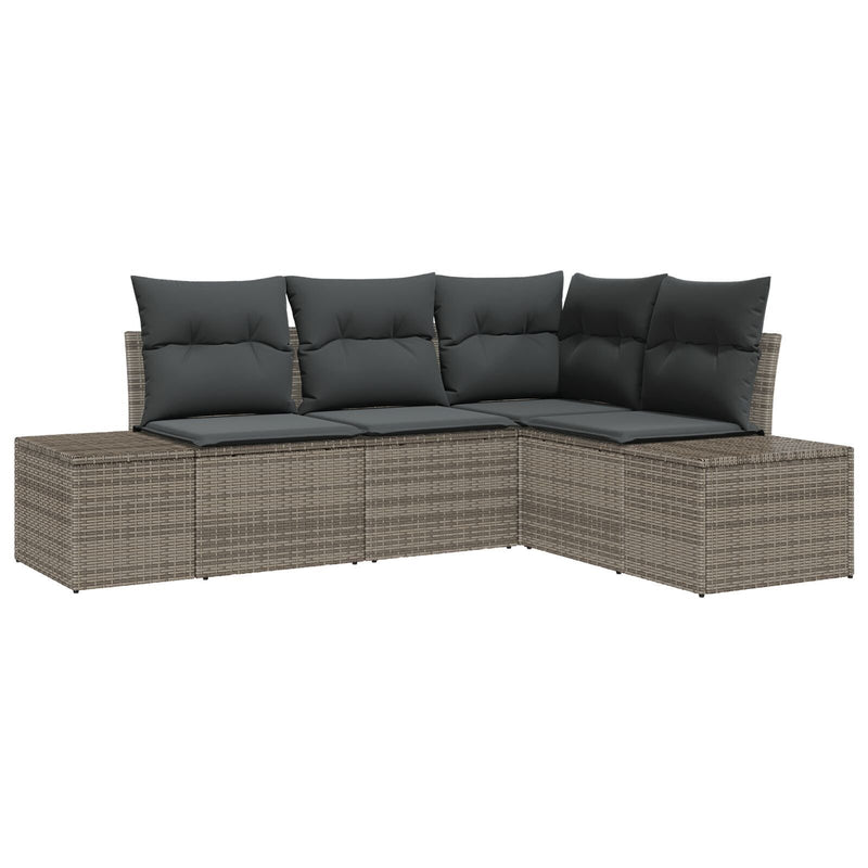 4 Piece Garden Sofa Set with Cushions Grey Poly Rattan