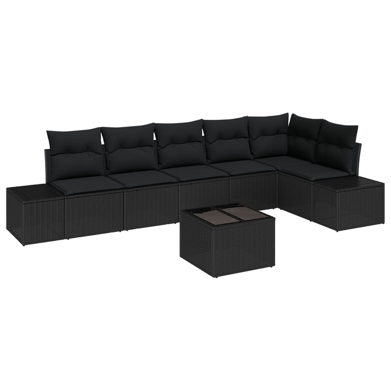 7 Piece Garden Sofa Set with Cushions Beige Poly Rattan