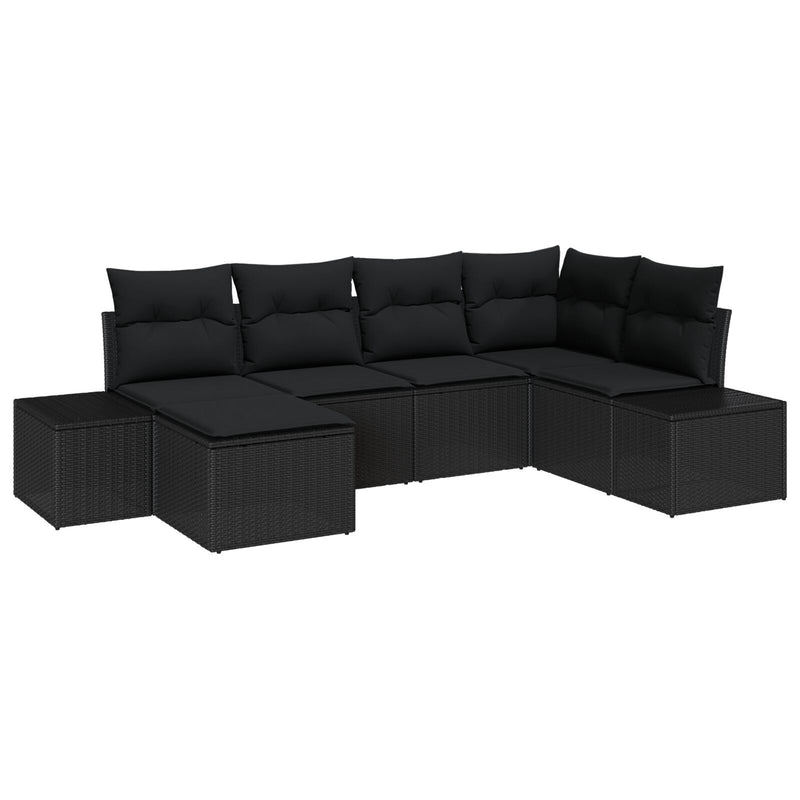 6 Piece Garden Sofa Set with Cushions Black Poly Rattan