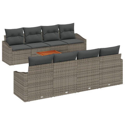 7 Piece Garden Sofa Set with Cushions Grey Poly Rattan Acacia
