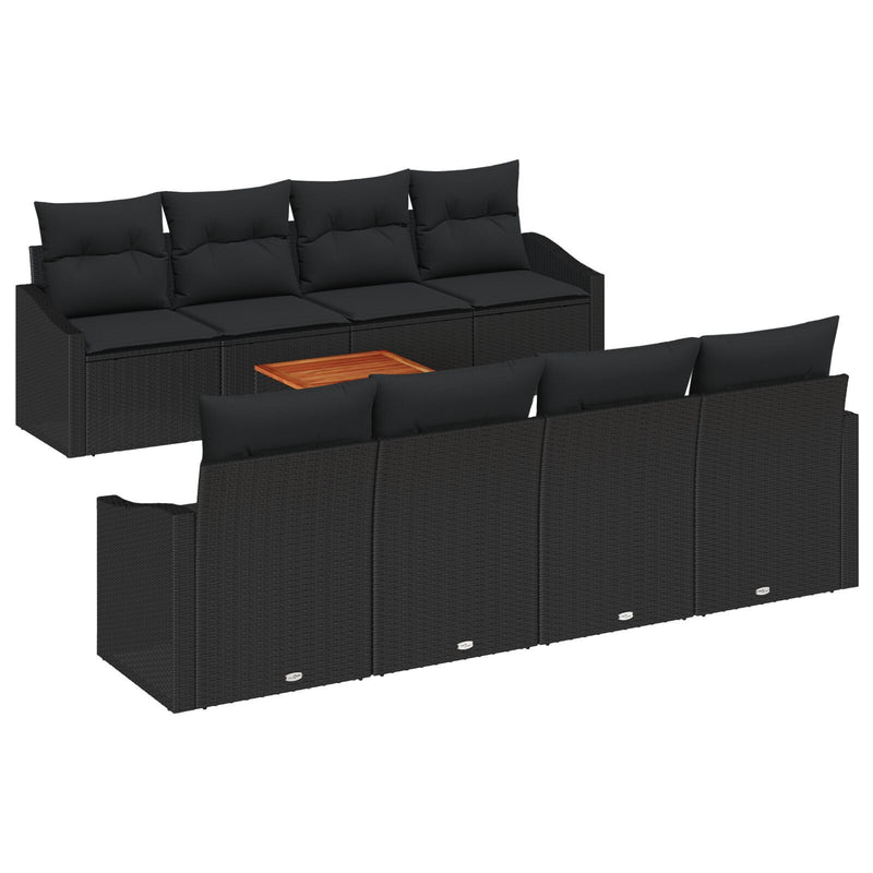 7 Piece Garden Sofa Set with Cushions Black Poly Rattan Acacia