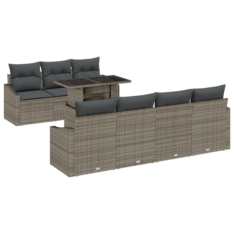 8 Piece Garden Sofa Set with Cushions Grey Poly Rattan