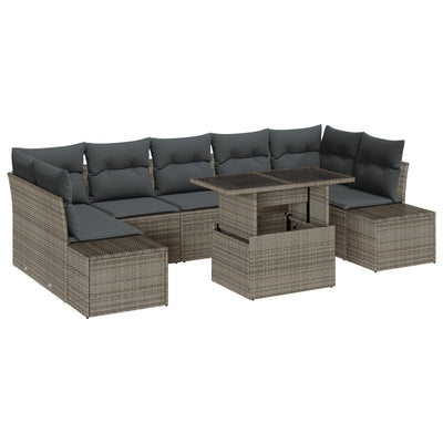 8 Piece Garden Sofa Set with Cushions Grey Poly Rattan