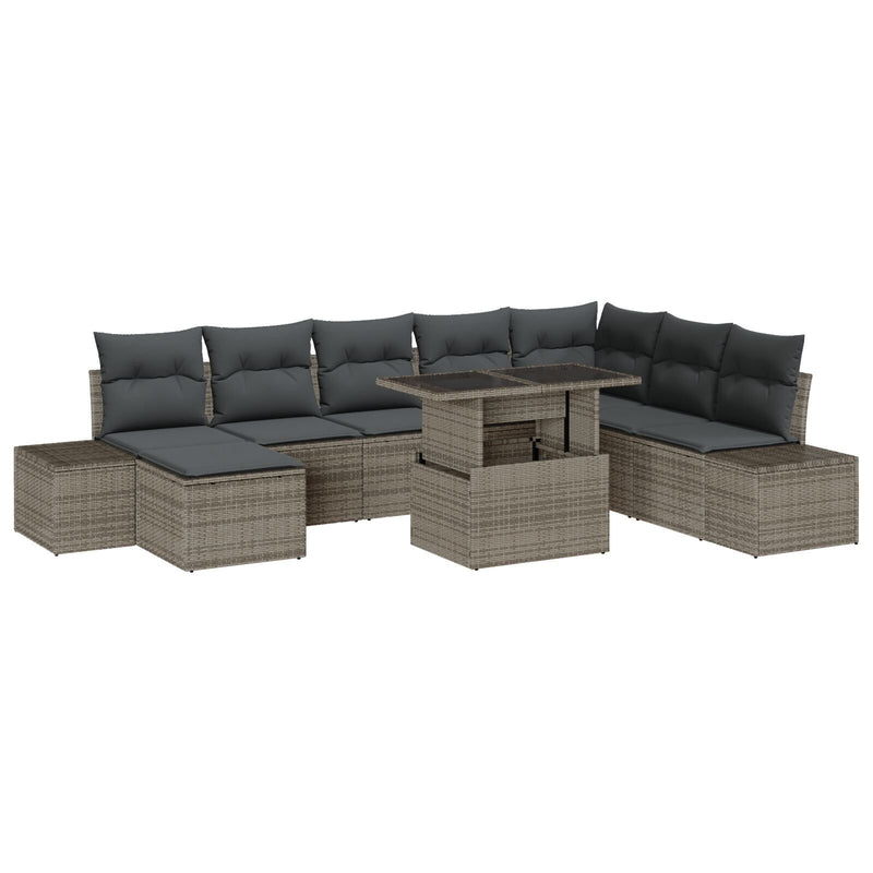 9 Piece Garden Sofa Set with Cushions Grey Poly Rattan